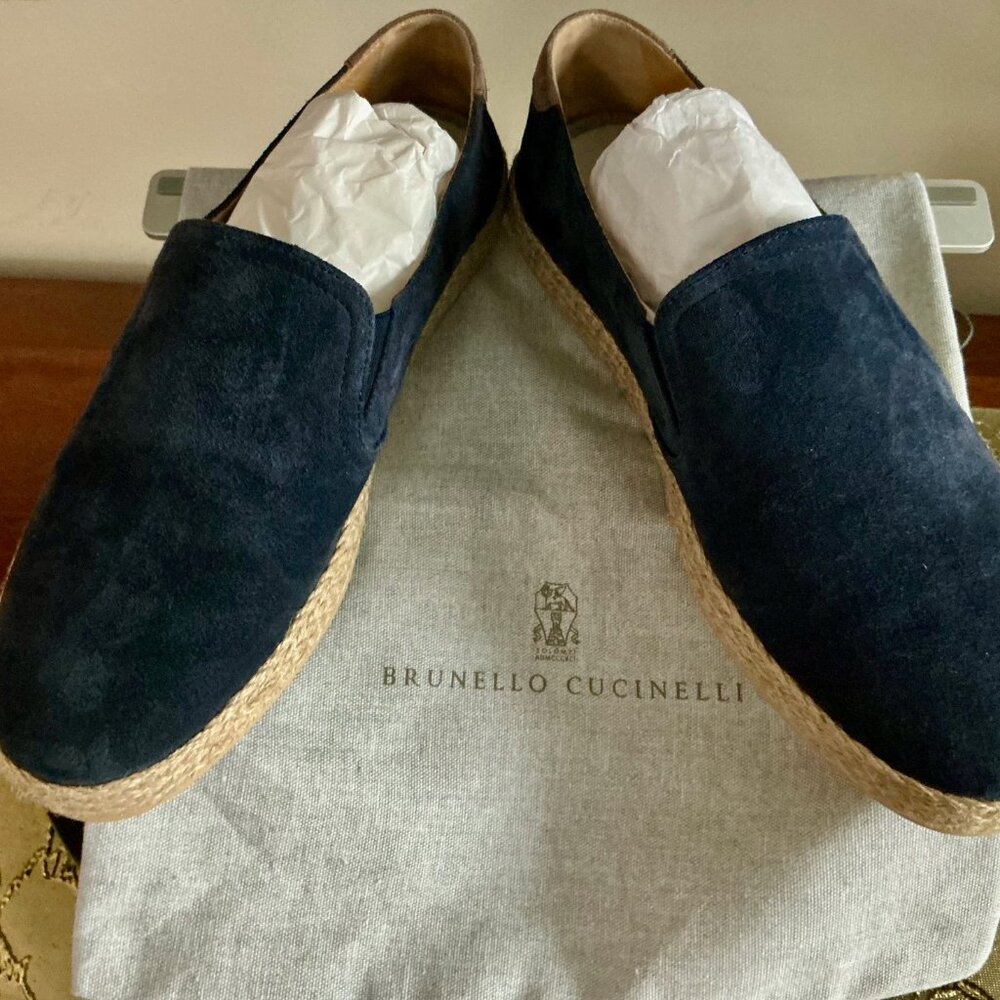 BRUNELLO CUCINELLI NEW MENS ESPADRILLES BLUE SUEDE SZ 41.5 (US 8.5-9) ITALY, Bag